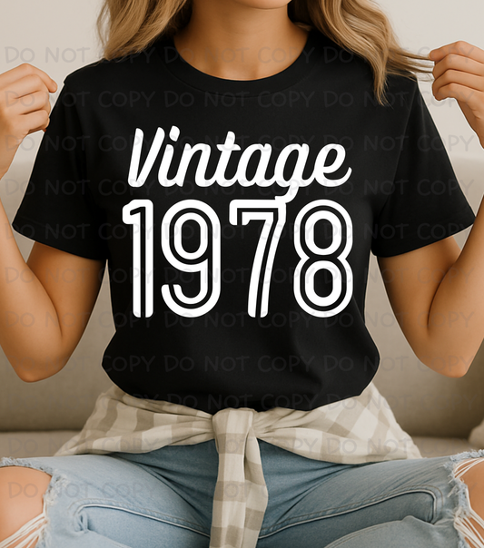Custom Vintage Year Birthday Distressed or Solid DTF TRANSFER