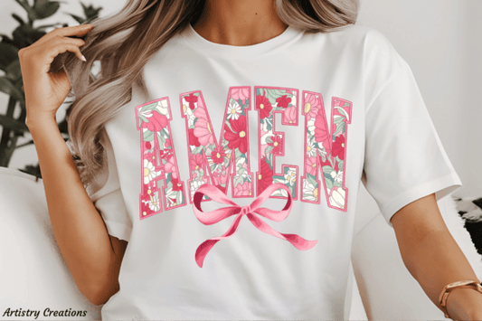 Amen Pink Floral Coquette Bow SHIRT