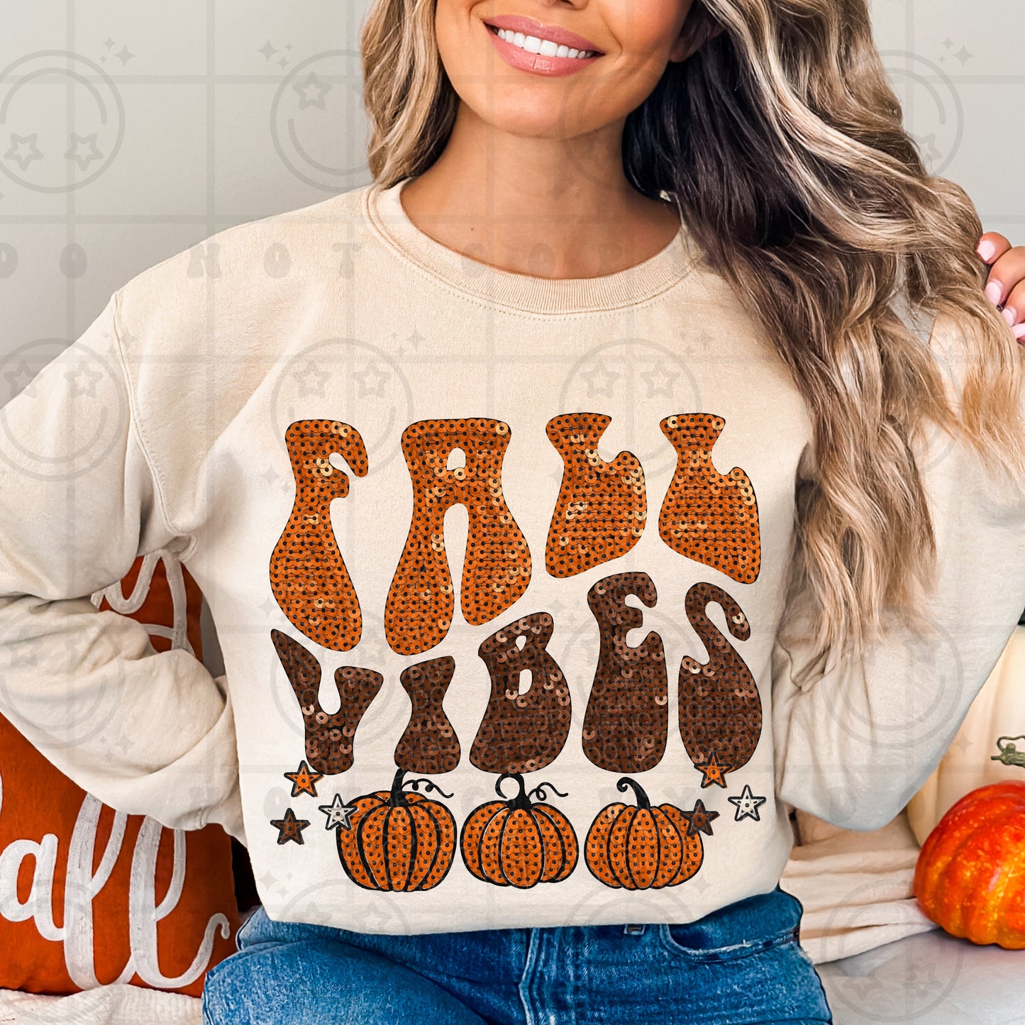 Fall Vibes Faux Sequin Crewneck Sweatshirt