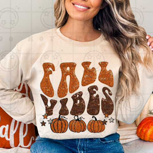 Fall Vibes Faux Sequin Crewneck Sweatshirt