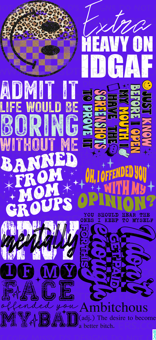 48 inch Everyday/Snarky/Funny Pre-Made DTF Gang Sheet 22 x 48 inches