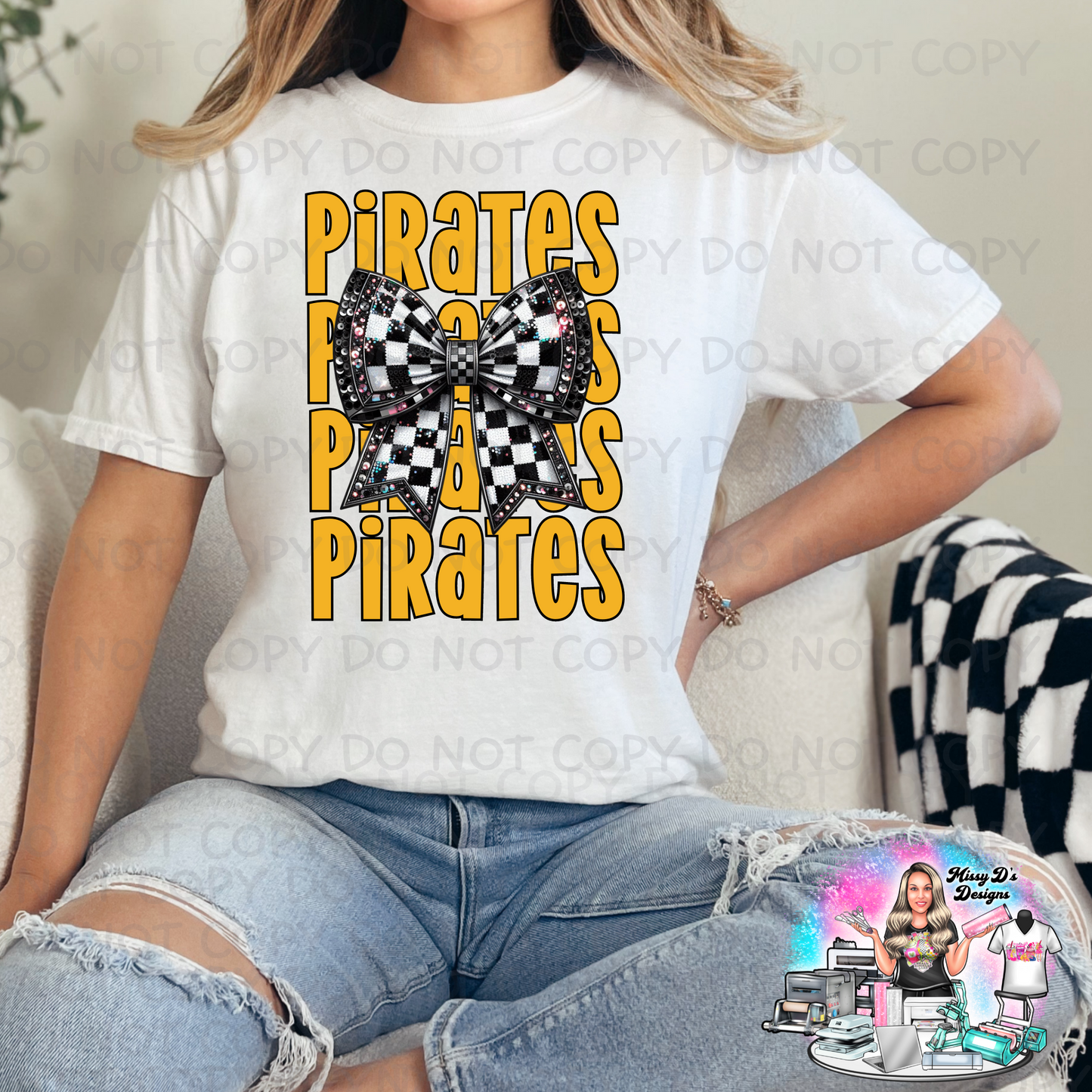 Stacked Pirates Checkered Coquette Bow SHIRT