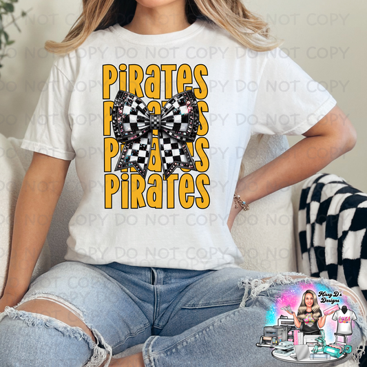Stacked Pirates Checkered Coquette Bow SHIRT