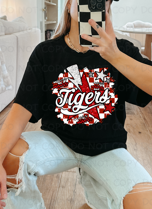 Red/White Checkered faux glitter Checkered Tigers SHIRT