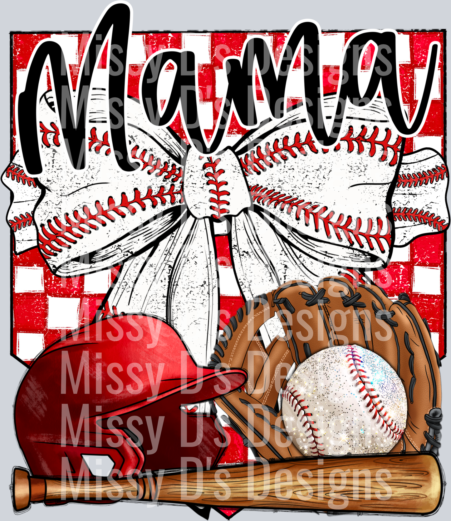 red checkered baseball mama