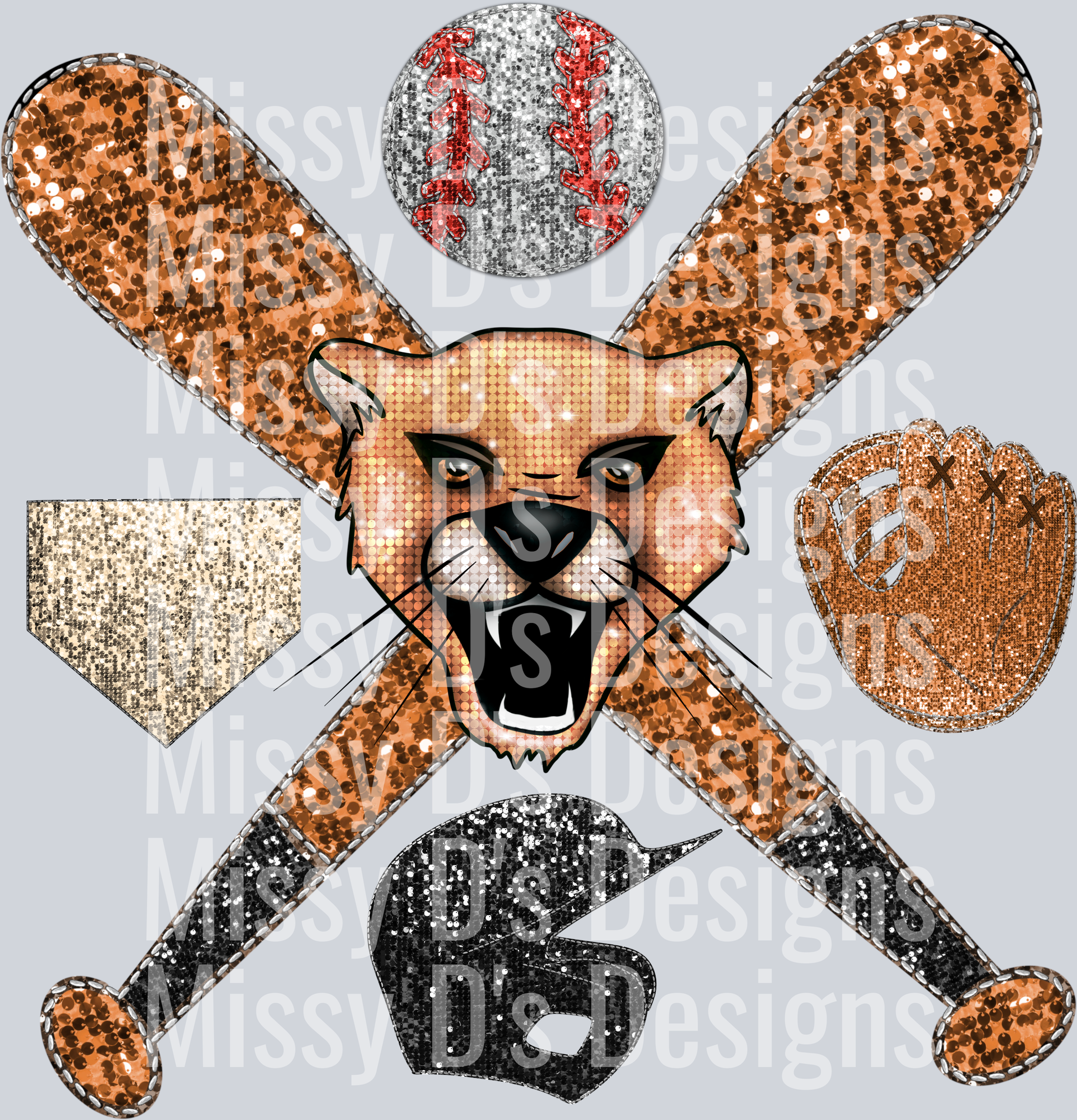 baseball glitter cougar mascot