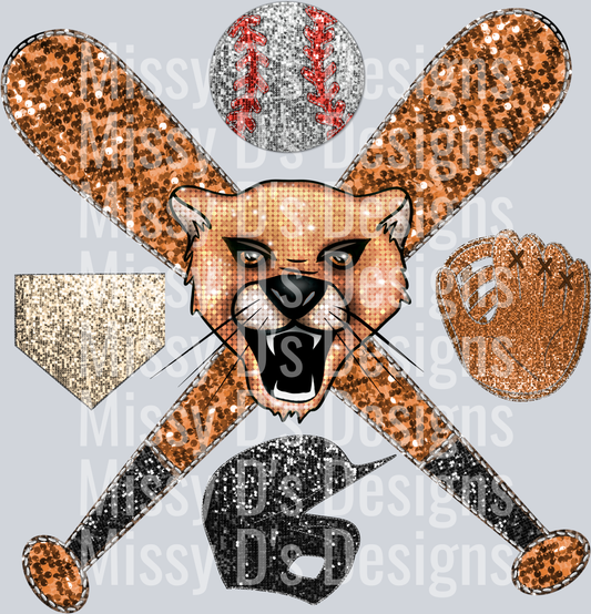 baseball glitter cougar mascot