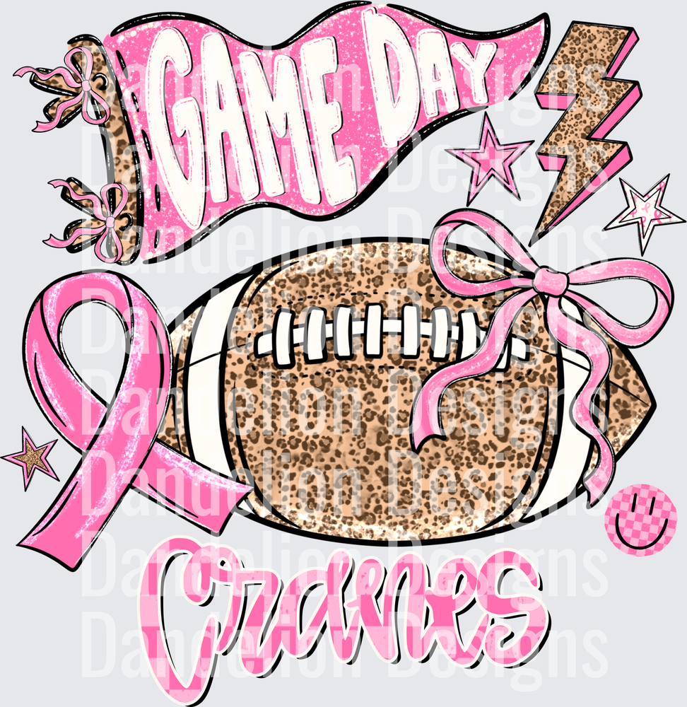 Game Day Cranes Football Breast Cancer Awareness Pink Ribbon