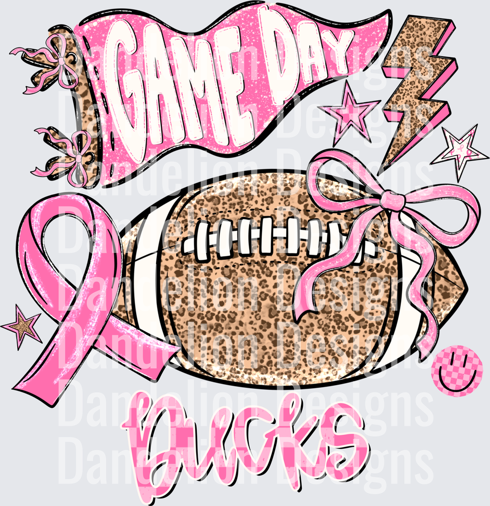 Game Day Bucks Pink Leopard Football Breast Cancer Ribbon