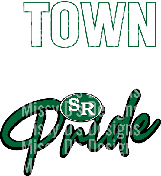 Town Pride Green School Spirit Design with SR Letters