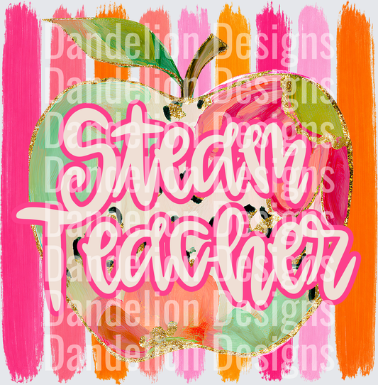 Steam Teacher Gold Glitter Apple Pink Orange Brush Strokes