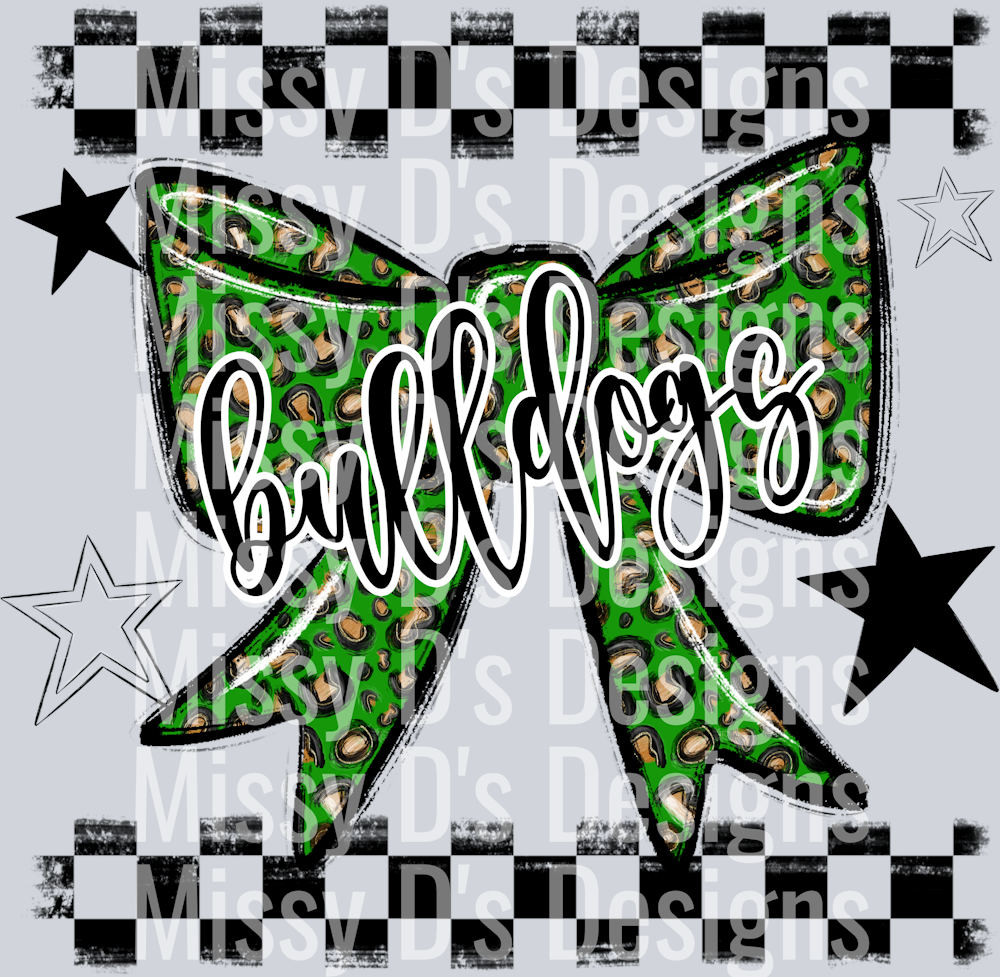Splatter color bow bulldogs green