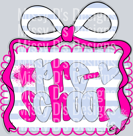 Pink Blue Preppy Bow Frame GRADES - Pre School
