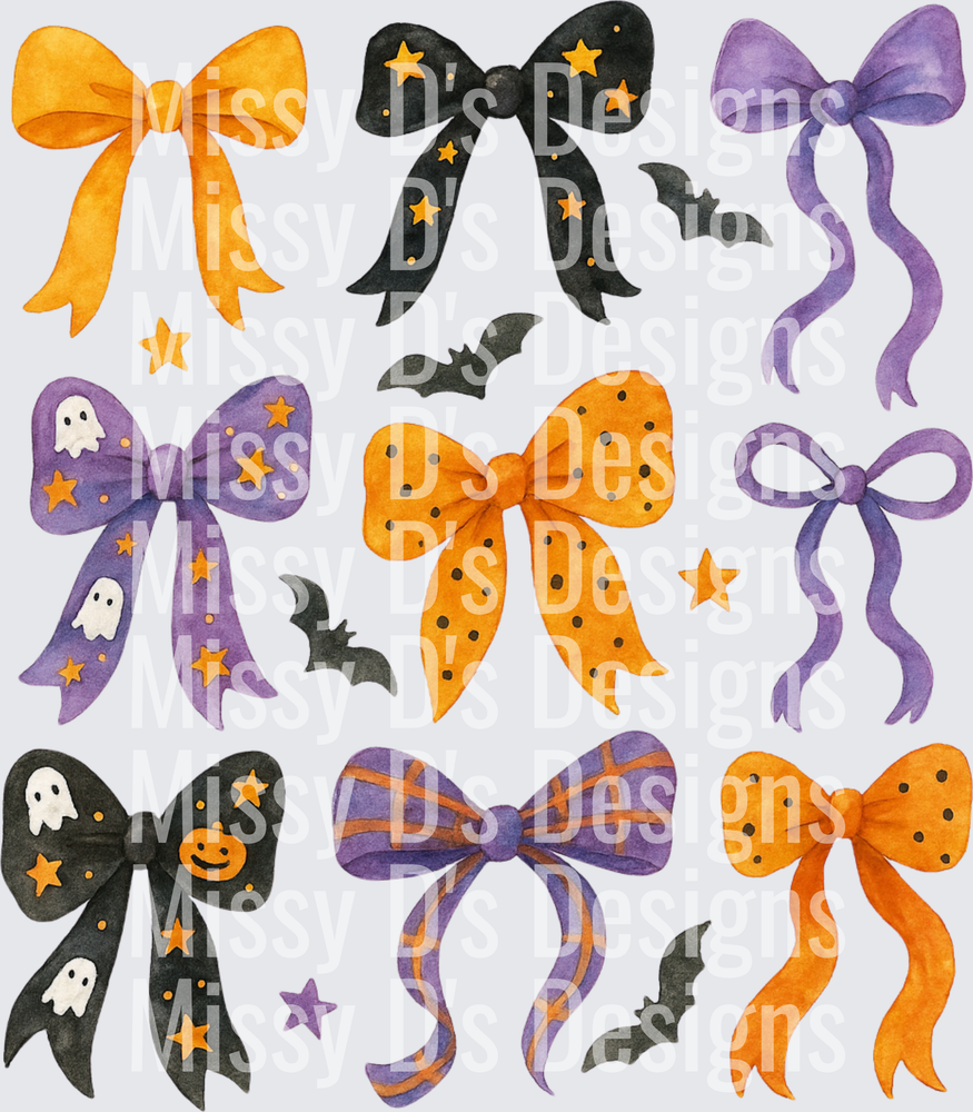 Halloween Bows Bundle Ghosts Pumpkins Bats Stars Watercolor