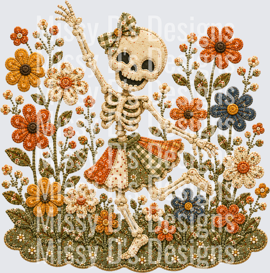 dancing skeleton and flowers