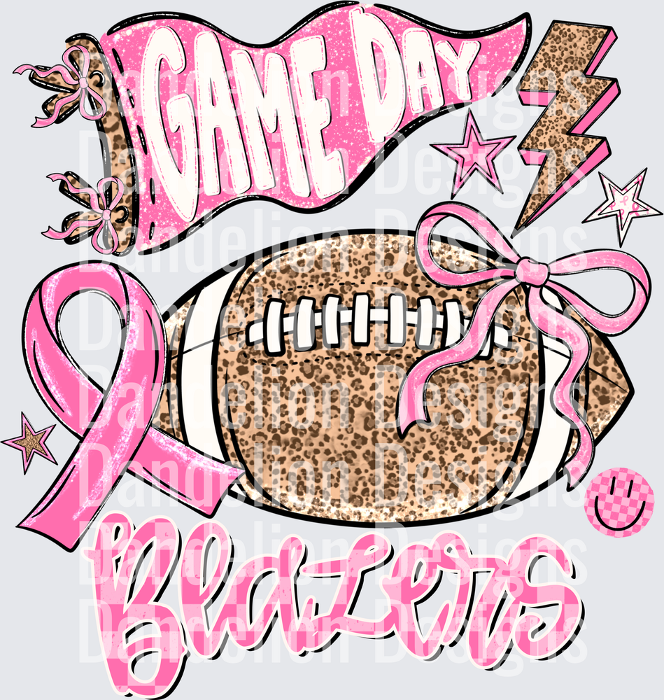 Game Day Blazers Leopard Football Pink Ribbon Bow Design