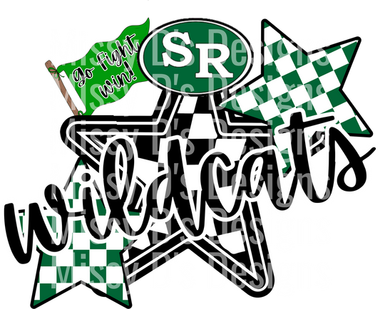 Slytherin Wildcats Go Fight Win Green Checkered Stars