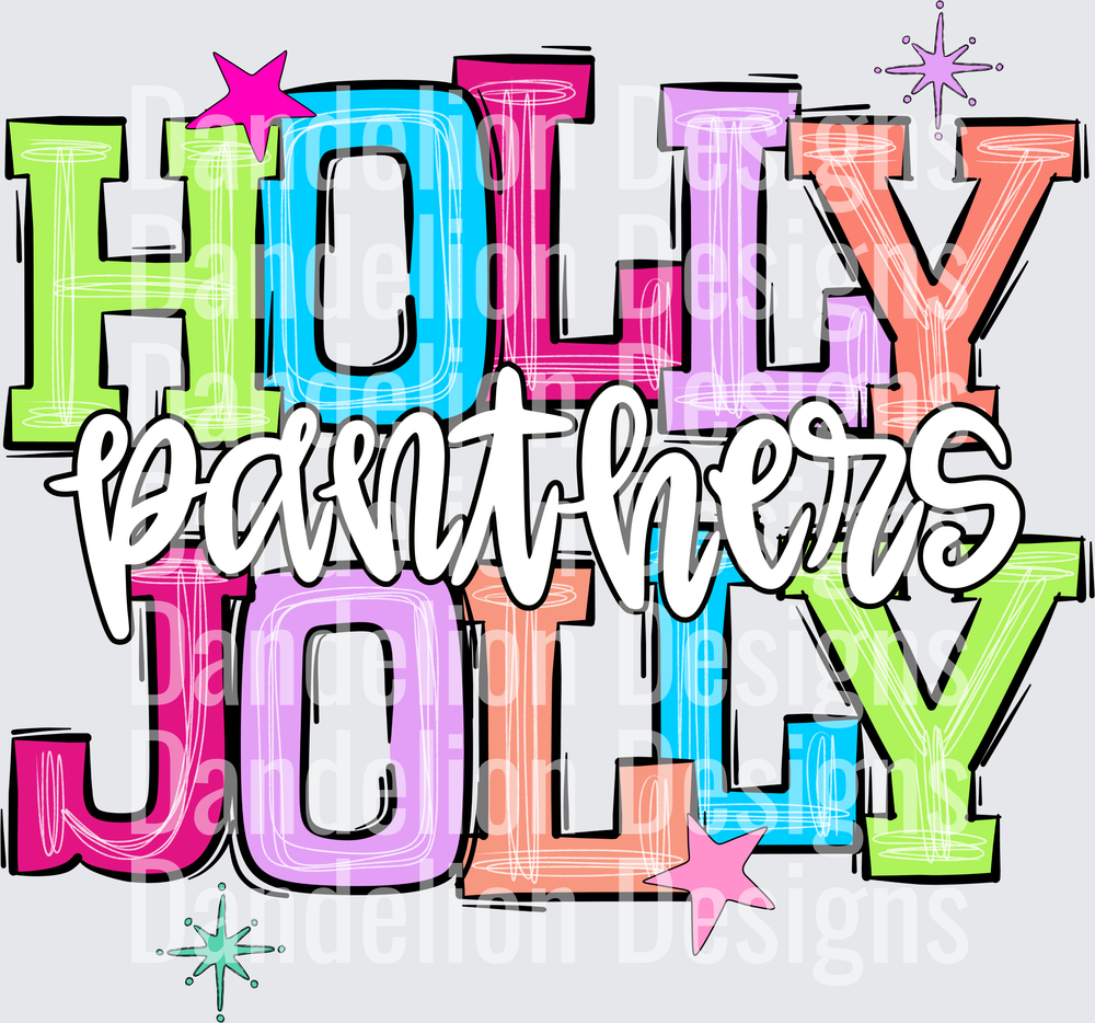 Holly Jolly Panthers Colorful Bold Retro Typography Stars