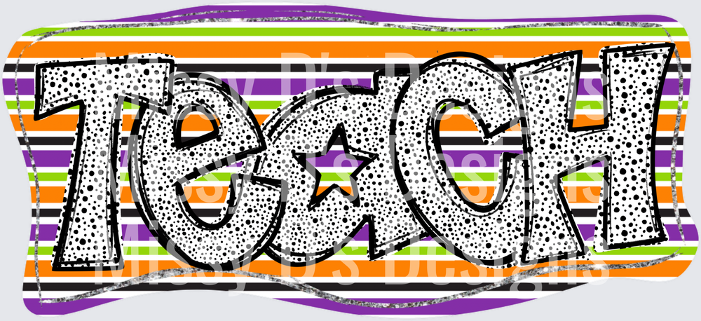 Teach Bold Polka Dot Letters Halloween Stripe Background