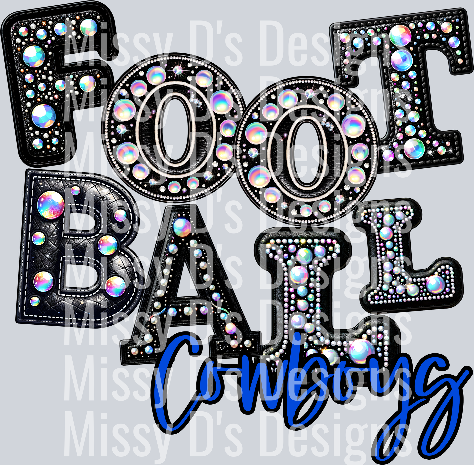 Leather Rhinestone Football Cowboys Blue