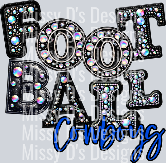 Leather Rhinestone Football Cowboys Blue