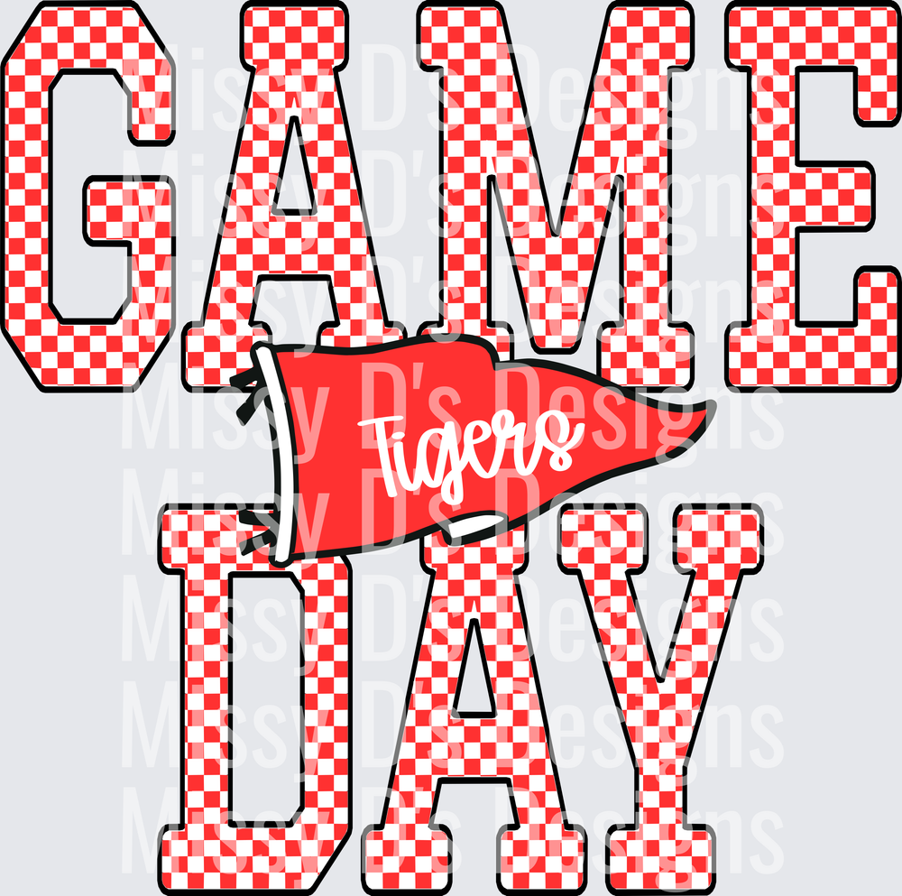 Red Checkered Game Day Tigers Pennant Flag Design