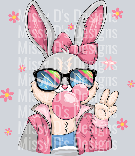 Retro Easter Bunny Blowing Bubble
