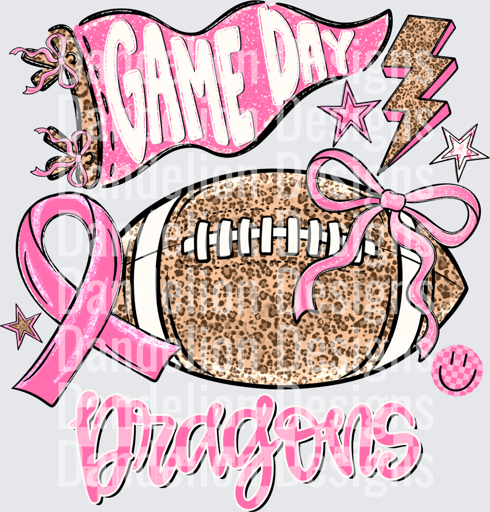 Game Day Dragons Football Pink Breast Cancer Awareness Ribbon