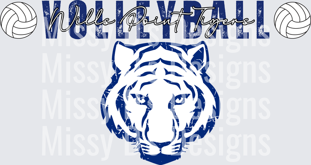 Wills Point Tigers Volleyball Distressed Tiger Face