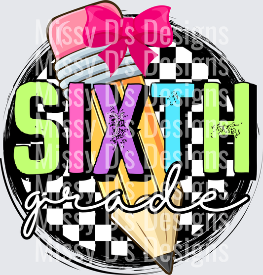 CheckeredPencilCircleBowSixthGrade
