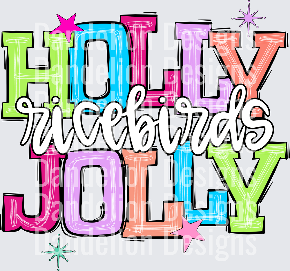 Holly Jolly Ricebirds Colorful Bold Christmas Typography