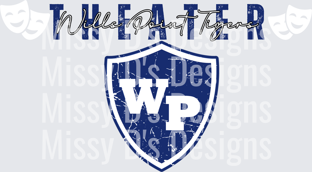 Wills Point Tigers Theater Distressed Shield WP Logo