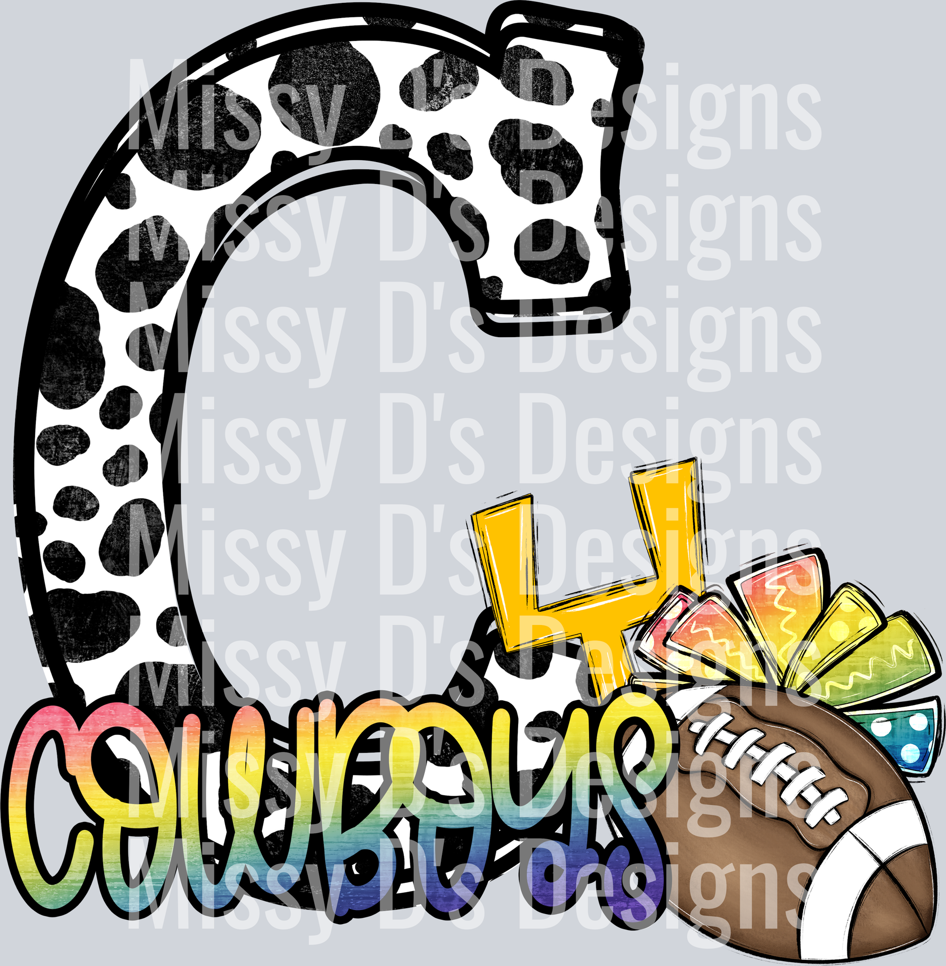 Cow Print Letter Rainbow cowboys