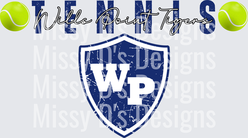 Wills Point Tigers Tennis WP Shield Distressed Design