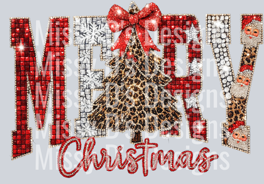 sparkly merry christmas leopard tree