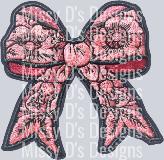FLORAL COQUETTE BOW EMBROIDERED PATCH