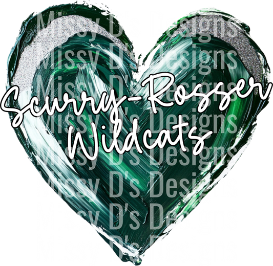 Scurry-Rosser Wildcats Green Brushstroke Heart Design