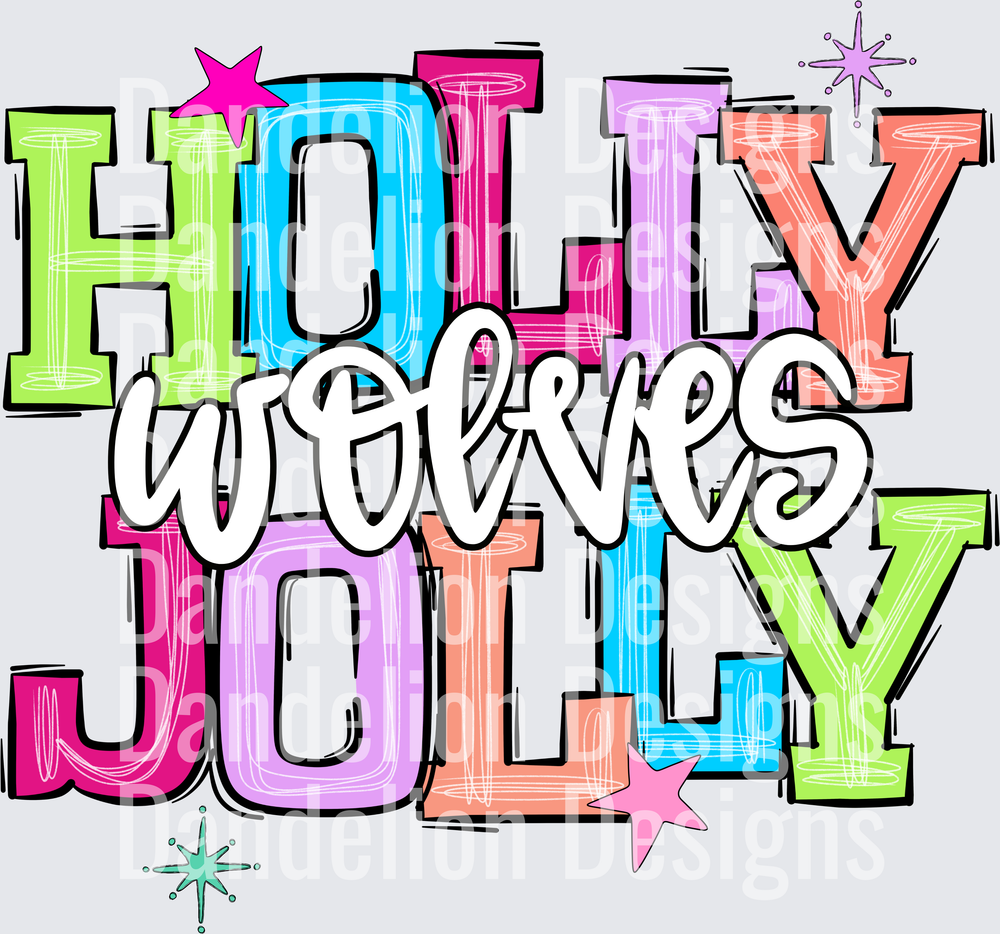 Holly Jolly Wolves Colorful Bold Retro Typography Design