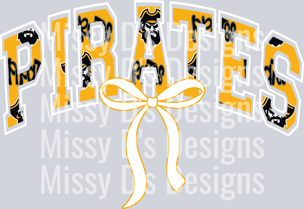 white outline pirate bow with words