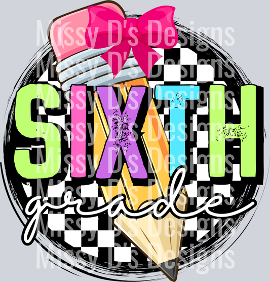 CheckeredPencilCircleBowSixthGrade