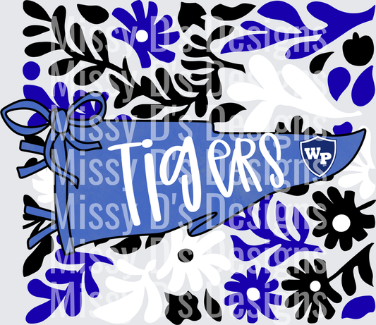 WP Tigers Blue Pennant Floral Boho Banner Design