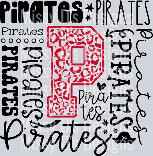 Pirates Typography Collage - red black