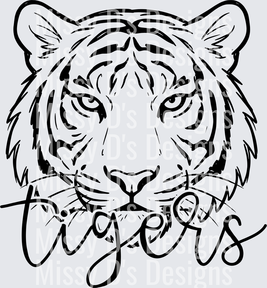 Bold Tiger Face Portrait with Tigers Script Lettering