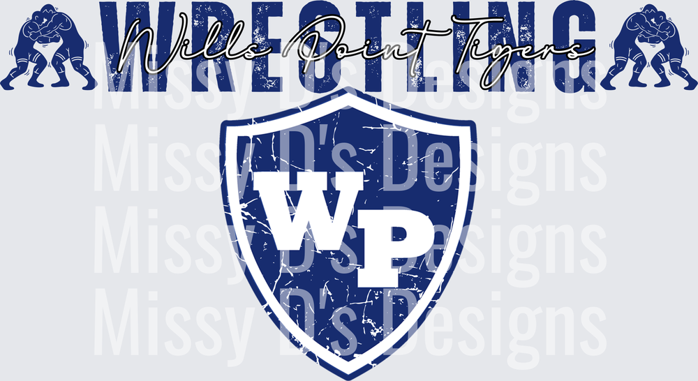 Wills Point Tigers Wrestling WP Shield Distressed Design