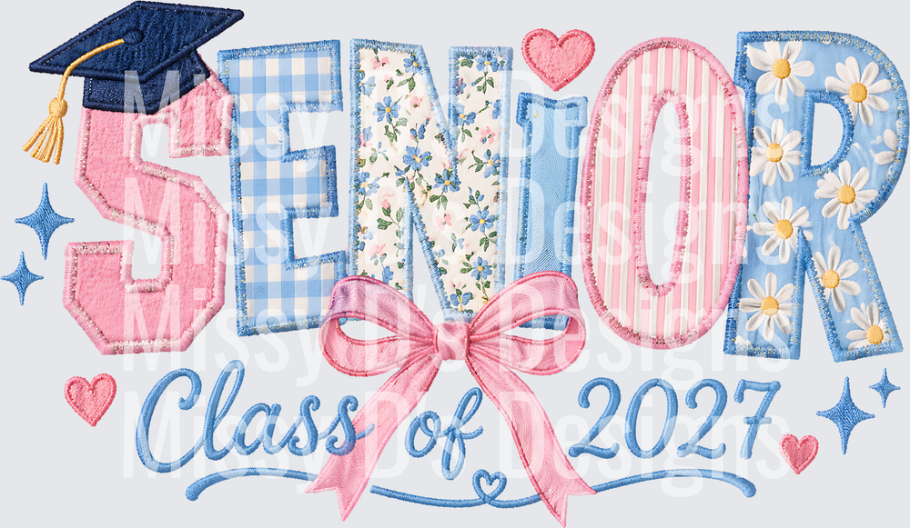 Senior 2027 Pink Blue Bow Floral PNG