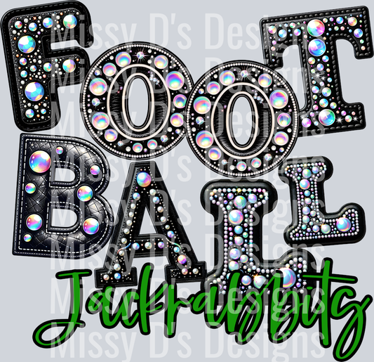 Leather Rhinestone Football Jackrabbits Green