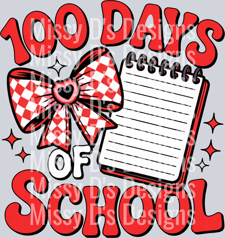 100 days of school notepad red checkered coquette