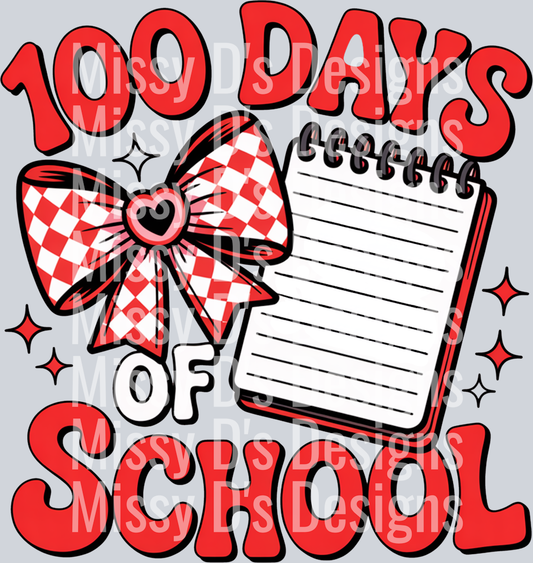 100 days of school notepad red checkered coquette