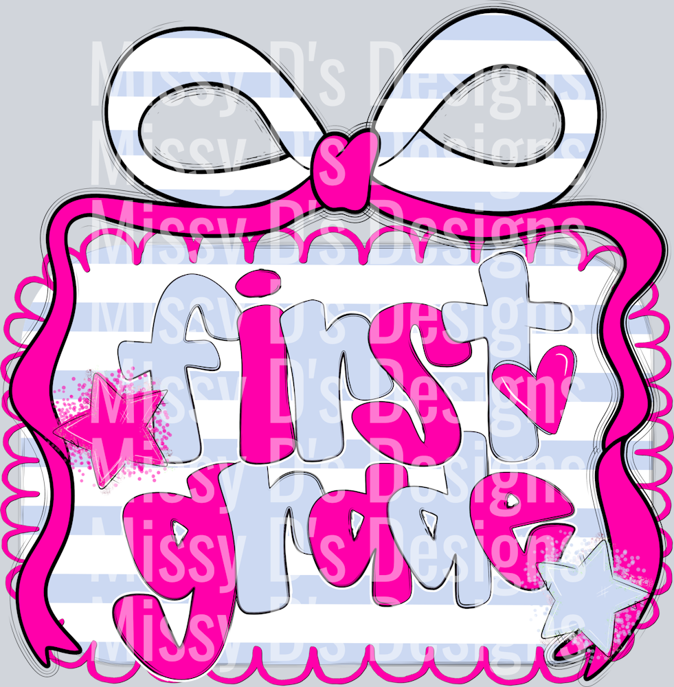 Pink Blue Preppy Bow Frame GRADES - First Grade