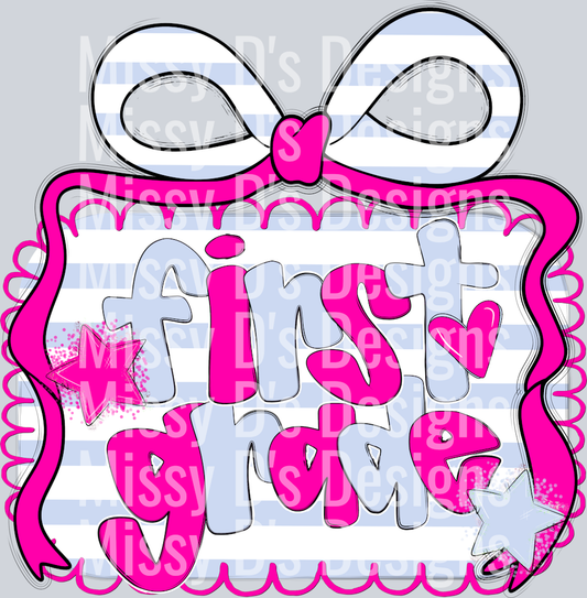 Pink Blue Preppy Bow Frame GRADES - First Grade